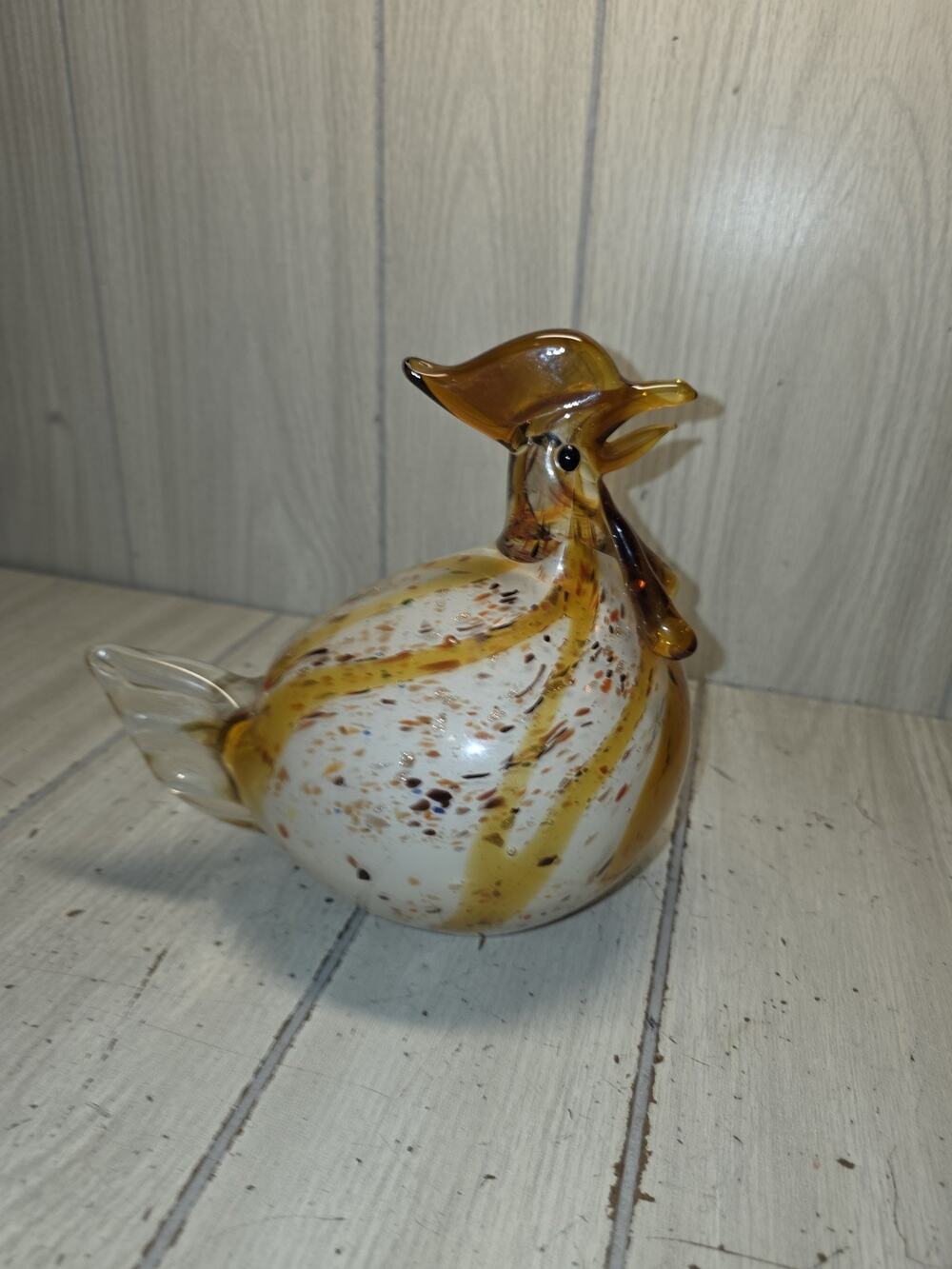 Vintage Handcrafted Blown Glass Rooster Speckled Farmhouse Chicken Bird